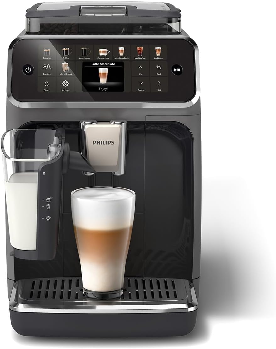 Philips Serie 5500 Kaffeevollautomat (EP5544/50) – LatteGo Milchsystem, 20 heiße und kalte Kaffeespezialitäten, 40% leiser mit SilentBrew, QuickStart, Schwarz/Grau