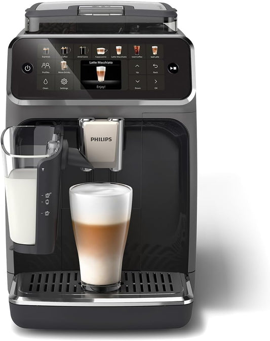 Philips Serie 5500 Kaffeevollautomat (EP5544/50) – LatteGo Milchsystem, 20 heiße und kalte Kaffeespezialitäten, 40% leiser mit SilentBrew, QuickStart, Schwarz/Grau